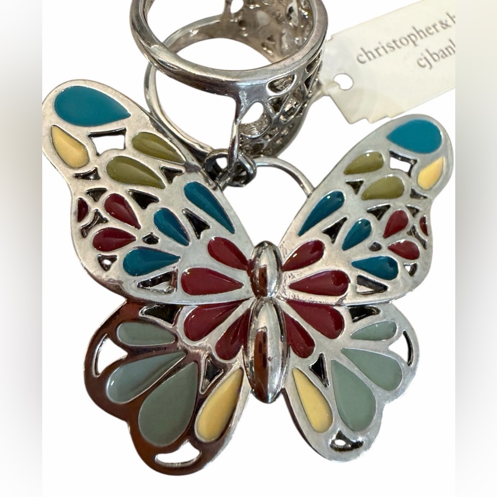 #717 CJ Banks Colorful Enamel Butterfly Scarf Clip Holder NEW
